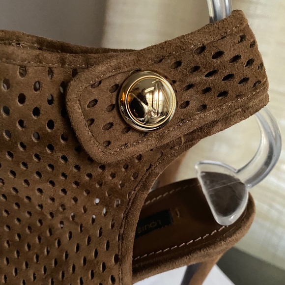 Louis Vuitton brown suede open toe perforated ankle stra boots heels booties 7.5 - Picture 3 of 10